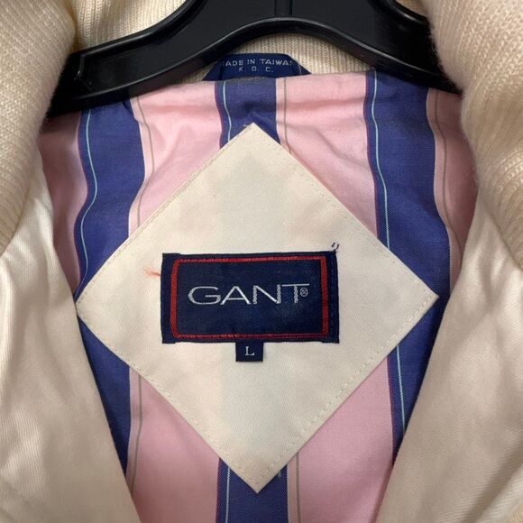 Vintage GANT Men's Size Large White Cotton Full Zip High Neck Bomber Jacket - Picture 3 of 15